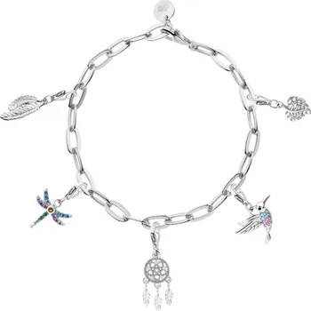 Náramek Stříbrný náramek Charms - sada - pírko, vážka, lapač snů, kolibřík, list - AP100-0133