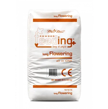 Hnojivo Green House Feeding - Long Flowering 25kg, květové hnojivo (Rostliny s krátkou dobou kvetení – 8 týdnů a méně, potřebují vyšší množství okamžitě využitelného draslíku k produkci většího a těžšího množství ovoce a květin v kratším časovém období.)