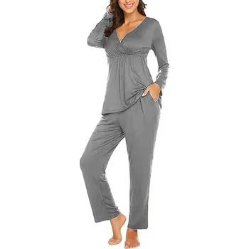 Dámské pyžamo Těhotenské / kojící dlouhé pyžamo Barva: Šedá, Velikost: M