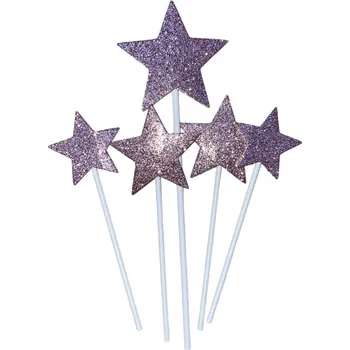 Party dekorace Ozdoba na dort HVĚZDY - růžová (5ks)