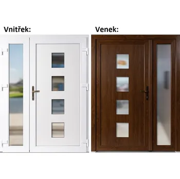 Vchodové dveře Dvoukřídlé vchodové dveře plastové Soft 010+Sklo Nisip, Zlatý dub/bílá, 130x200 cm, pravé