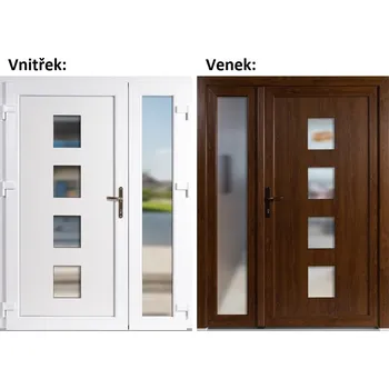 Vchodové dveře Dvoukřídlé vchodové dveře plastové Soft 010+Sklo Nisip, Zlatý dub/bílá, 130x200 cm, levé