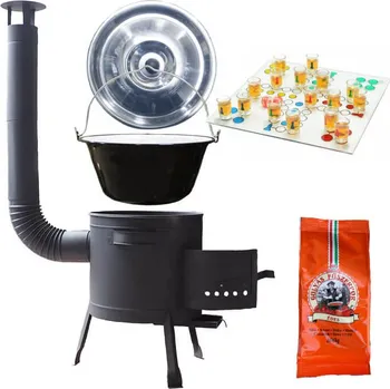 Kempingové nádobí Smaltovaný kotlík 20 L (1,2 mm) + člověče pi už + pepř na guláš 100 g + nízká žáruvzdorná kotlina 42 PLUS 600