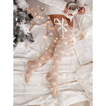 Dámské punčochy Fashionweek Vánoční nadkolenky se stuhou REINDEER Barva: Béžový, Velikost: Universal