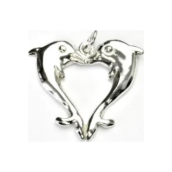 Přívěsek Stříbrný přívěsek delfíni , srdíčko - P378 (Stříbrní delfínci srdce)