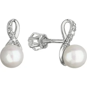 Náušnice Zlaté 14 karátové náušnice bílé zlato s říční perlou a zirkony 81PZ00028 nekonečno