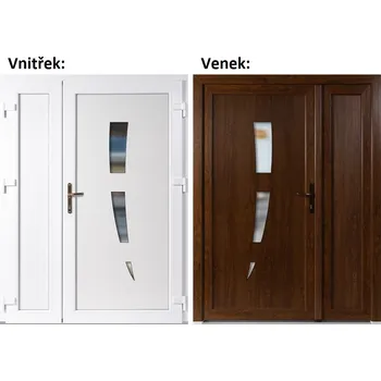 Vchodové dveře Dvoukřídlé vchodové dveře plastové Soft 123+Panel Plný, Zlatý dub/bílá, 150x200 cm, pravé