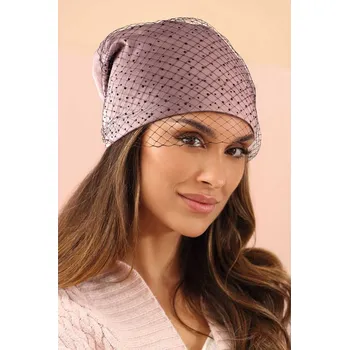 Čepice KRUMLOVANKA Elegantní dámská bavlněná čepice s francouzským závojem W-0633/540 starorůžová