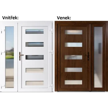 Vchodové dveře Dvoukřídlé vchodové dveře plastové Soft 6300+Sklo Nisip, Zlatý dub/bílá, 150x200 cm, pravé