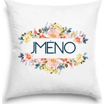 Polštář - Jméno na přání s květinami