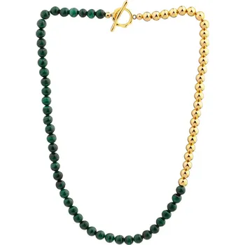 Náhrdelník Pozlacený náhrdelník z mosazi s malachity - AR536-2755