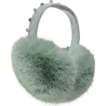 Čepice Zelené dětské chlupaté klapky na uši s kamínky