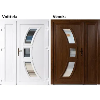 Vchodové dveře Dvoukřídlé vchodové dveře plastové Soft 3D 5901+Panel Plný, Zlatý dub/bílá, 150x200 cm, pravé