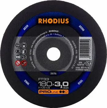 Řezný kotouč Rhodius 200786 | Řezný kotouč 180x3,0x22,23 mm, FT33, rovný