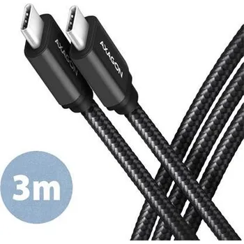 Datový kabel AXAGON BUCM3-CM30AB, SPEED kabel USB-C - USB-C, 3m, USB 3.2 Gen 1, PD 60W 3A, ALU, oplet, černý