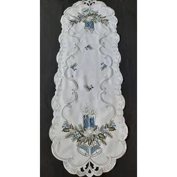 Vánoce UBRUS vyšívaný 110 x 45 vánoční bílý modrá svíčka