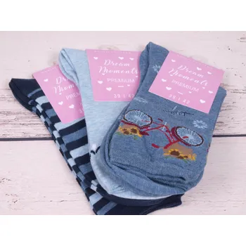 Dámské ponožky CNB BERLIN SADA 3 PÁRŮ ponožky DE 34448 modré s kolem kvítky pruhy 3 páry velikosti ponožek: 23-25 (EUR vel. 35-38)