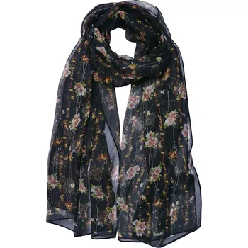Šátek Černý dámský šátek s květy Women Print - 50*160 cm