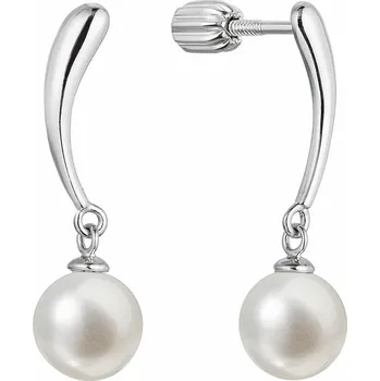 Náušnice Stříbrné náušnice visací s kulatou říční perlou bílé 21095.1B