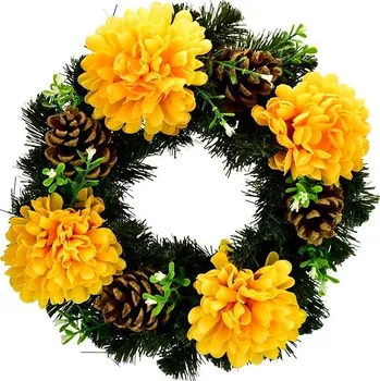 Věnec DOMMIO Dušičkový věnec se žlutými chryzantémami, 30 cm