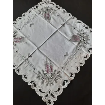 ubrus UBRUS vyšívaný 85 x 85 vánoční bílý fialová svíčka