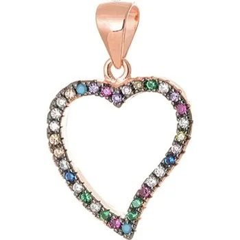 Přívěsek Stříbrný zlacený přívěšek srdce s barevnými zirkony STRZ1010F
