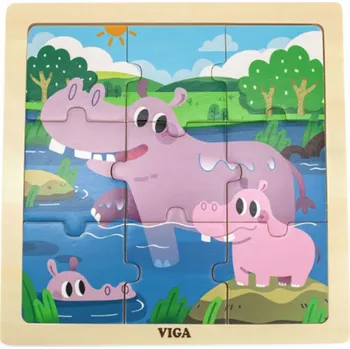 Dřevěná hračka Dřevěné puzzle pro nejmenší Viga 9 ks Hroch
