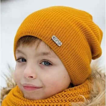 Čepice spadlá zimní čepice dětská Pletex H103 okrová velikost 52-56