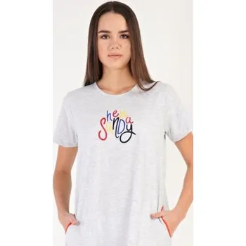Dámská noční košile Dámské domácí šaty s krátkým rukávem Vienetta Secret Hey sunday světle šedá XL