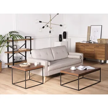 Stolek dřevěná deska stolu s černým kovovým čtvercovým rámem 60 x 60 cm pro průmyslový styl ložnice v obývacím pokoji Beliani