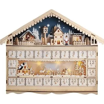 Vánoční dekorace LED adventní kalendář HORSKÁ CHATA 1V258 50 x 40 x 6 cm hnědý