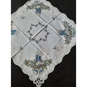 ubrus UBRUS vyšívaný 85 x 85 vánoční bílý modrá svíčka