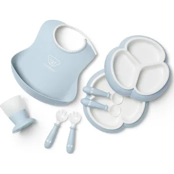 dětská jídelní sada BabyBjörn 8 dílný jídelní set pro děti pudrově modrý