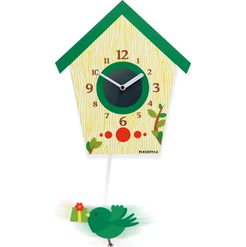 Hodiny Dětské nástěnné hodiny Zelená budka s kyvadlem