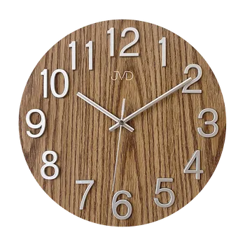 Hodiny JVD Skleněné hnědé kulaté čitelné nástěnné hodiny v imitaci dřeva JVD HT98.9 ( )