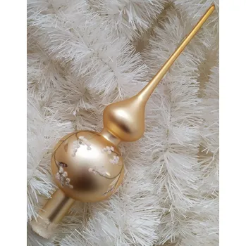 Vánoční ozdoba Vánoční skleněná špice, 1-kulová, zlatá, mat, malovaný větvičkový dekor