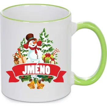 Vánoční hrnek - Vánoční sněhulák se jménem na přání Barva: Zelená