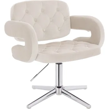 Otočné křeslo Ardal velur na stříbrném kříži - krémová