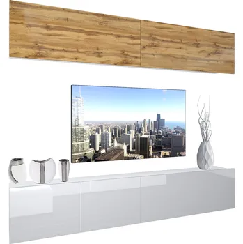 Obývací stěna Obývací stěna Belini Premium Full Version dub wotan / bílý lesk + LED osvětlení Nexum 89 NEX 6/0/W/DWW/0/0/PP