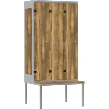 TRITON šatní skříň 3-dveřová s lavicí, kov-lamino T1970, šedá - dub Baroque Amber + doprava zdarma