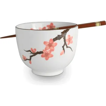 Sada nádobí Made in Japan Japonská Soba miska s hůlkami porcelán - Sakura - bílá 13 cm