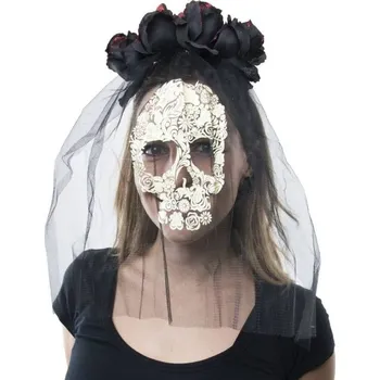 Karnevalový doplněk Funny Fashion Čelenka se závojem a růžemi mrtvá nevěsta