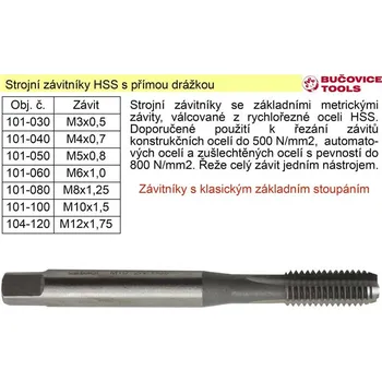 Závitořezný nástroj BUČOVICE TOOLS a.s. Strojní závitník M6x1,0 HSS přímá drážka klasický závit