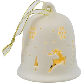 Vánoční dekorace Zvonek z porcelánu s LED osvětlením 14x8 cm