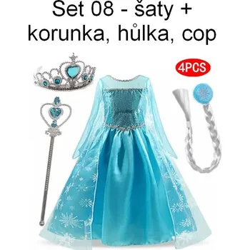 Karnevalový kostým Frozen (Ledové království) Dětský kostým s flitry - Frozen, Královna Elsa Varianta: set 08 - šaty + korunka, hůlka, cop, Velikost: 120/5T