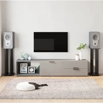 Obývací pokoj vidaXL Stojany na reproduktor 2 ks tvrzené sklo 4 sloupky [51818] Barva: Černá