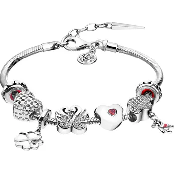 Náramek Stříbrný náramek Beads - sada - srdce, čtyřlístek, medvídek, labutě - AP93-0403