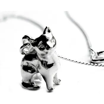 Přívěsek Stříbrný náhrdelník 3D kočička a řetízek - P719 brill (Stříbrný přívěsek kočička na řetízku)