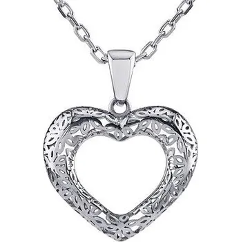 Řetízek Zlatý náhrdelník Anfisa s broušeným srdcem z bílého zlata QR057NGW