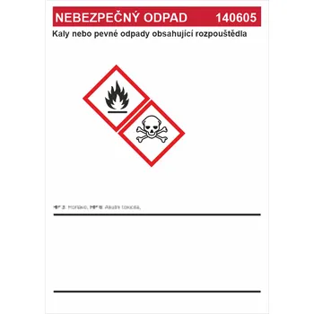 Nebezpečný odpad 140605 - Kaly nebo pevné odpady ...... samolepící vinylová fólie A6 (148 x 105 mm)
